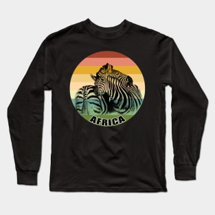 Affectionate Zebra Pair on Vintage Retro Africa Sunset Long Sleeve T-Shirt